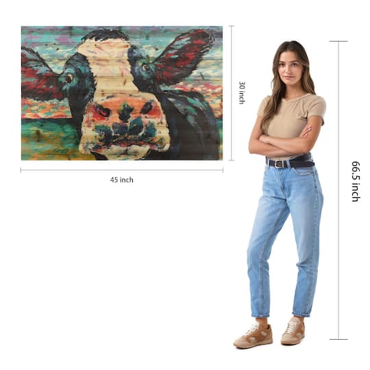 Empire Art Direct Arte de Legno 30" x 45" Curious Cow Wall Art